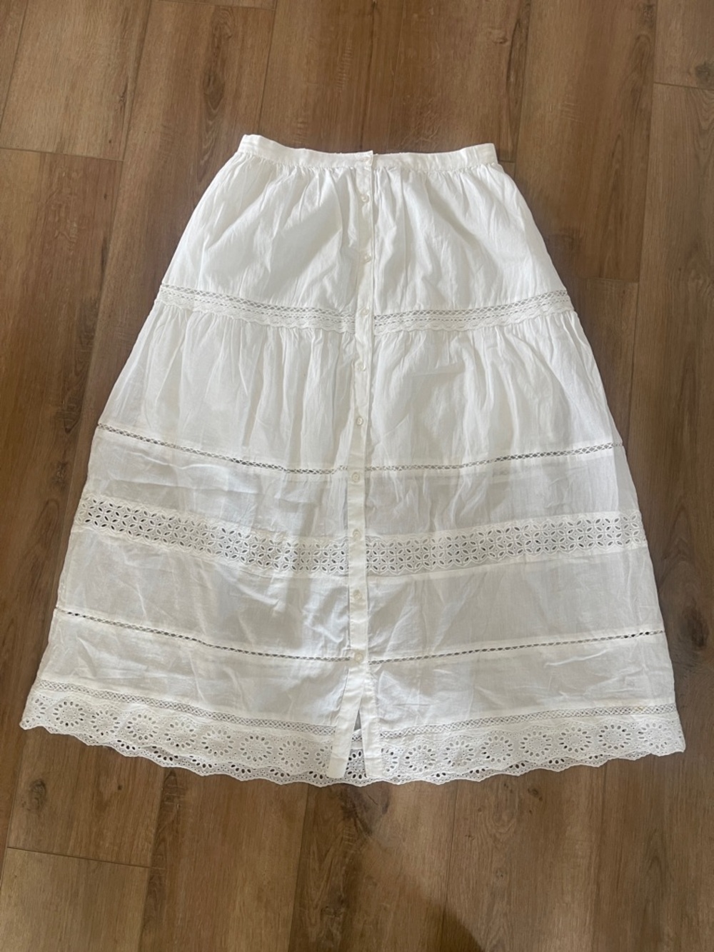 Classic White Tiered Eyelet Midi Skirt